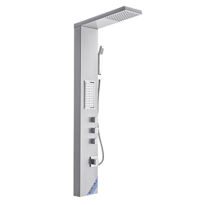 Shower Panel Tower System with Rainfall Shower Head, 53 in Brushed Stainless Steel Shower Column, 3-Function Faucet, High Pressure Wall-Mount Rain Massage System, with Large Body Jet, Handheld