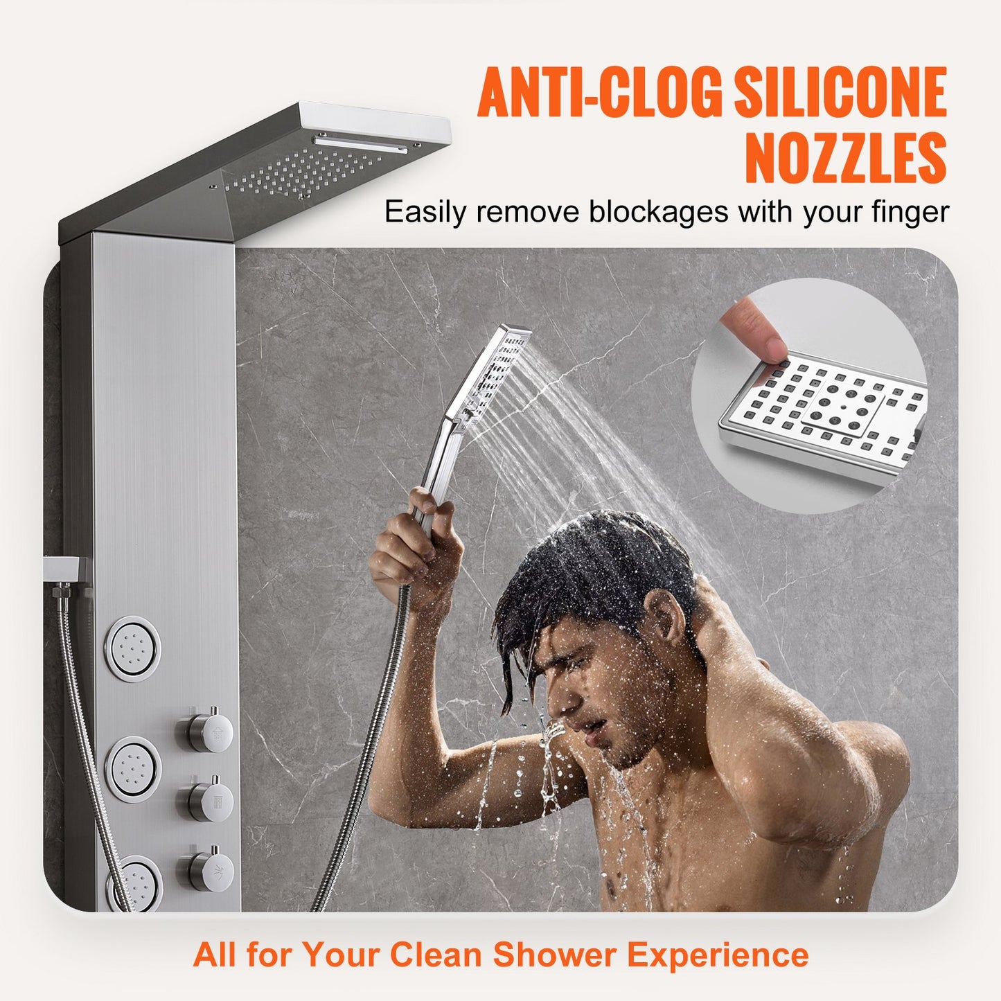 Duschpanelsystem, 4 duschlägen Duschpaneltorn, Regn, Vattenfall, 5 helkroppsmassagestrålar och 3-stegs handhållet duschmunstycke med 59" slang, väggmonterat duschset i rostfritt stål