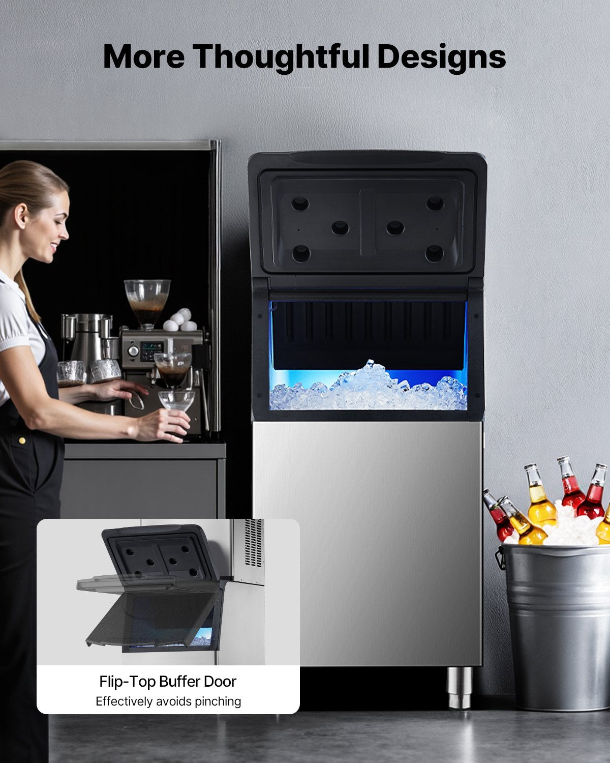 Commercial Ice Maker Storage Bin, 136 kg Capacity Ice-Bin, Commercial Ice Storage Bin with Adjustable Anti-slip Rubber Feet, Suitable for Restaurant Hotel and Beverage Shops