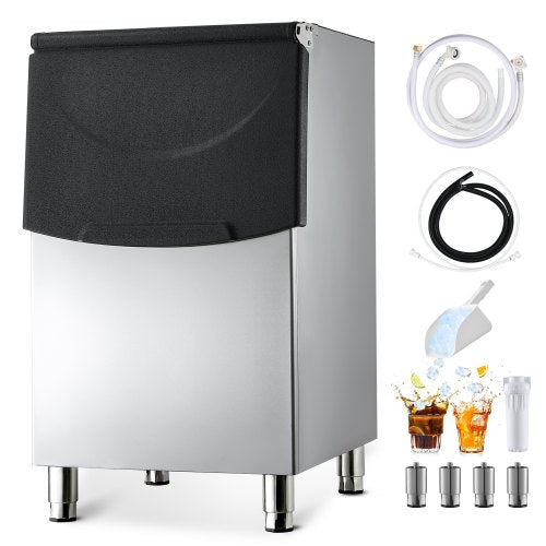 Commercial Ice Maker Storage Bin, 113 KG Capacity Ice-Bin, Stainless Steel Commercial Ice Storage Bin with Adjustable Anti-slip Rubber Feet, Suitable for Restaurant Hotel and Beverage Shops