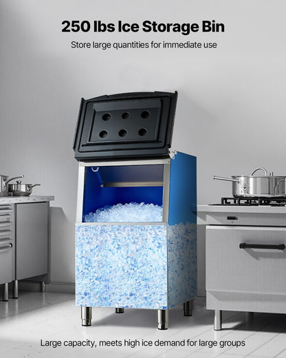 Commercial Ice Maker Storage Bin, 113 KG Capacity Ice-Bin, Stainless Steel Commercial Ice Storage Bin with Adjustable Anti-slip Rubber Feet, Suitable for Restaurant Hotel and Beverage Shops