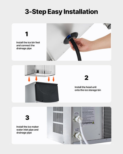 Commercial Ice Maker Storage Bin, 113 KG Capacity Ice-Bin, Stainless Steel Commercial Ice Storage Bin with Adjustable Anti-slip Rubber Feet, Suitable for Restaurant Hotel and Beverage Shops