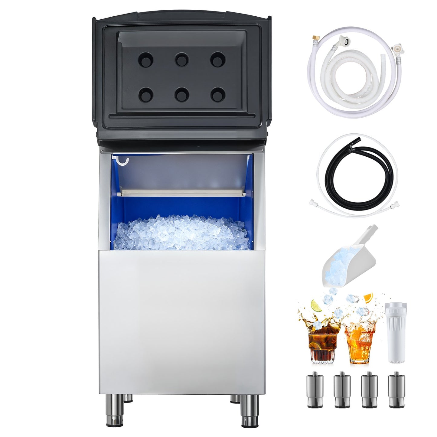Commercial Ice Maker Storage Bin, 113 KG Capacity Ice-Bin, Stainless Steel Commercial Ice Storage Bin with Adjustable Anti-slip Rubber Feet, Suitable for Restaurant Hotel and Beverage Shops