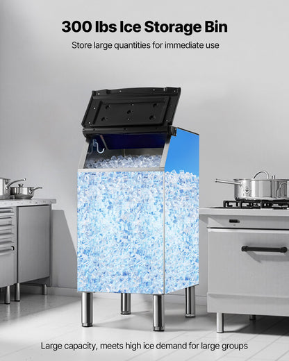 Commercial Ice Maker Storage Bin, 136 KG Capacity Ice-Bin, Stainless Steel Commercial Ice Storage Bin with Adjustable Anti-slip Rubber Feet, Suitable for Restaurant Hotel and Beverage Shops