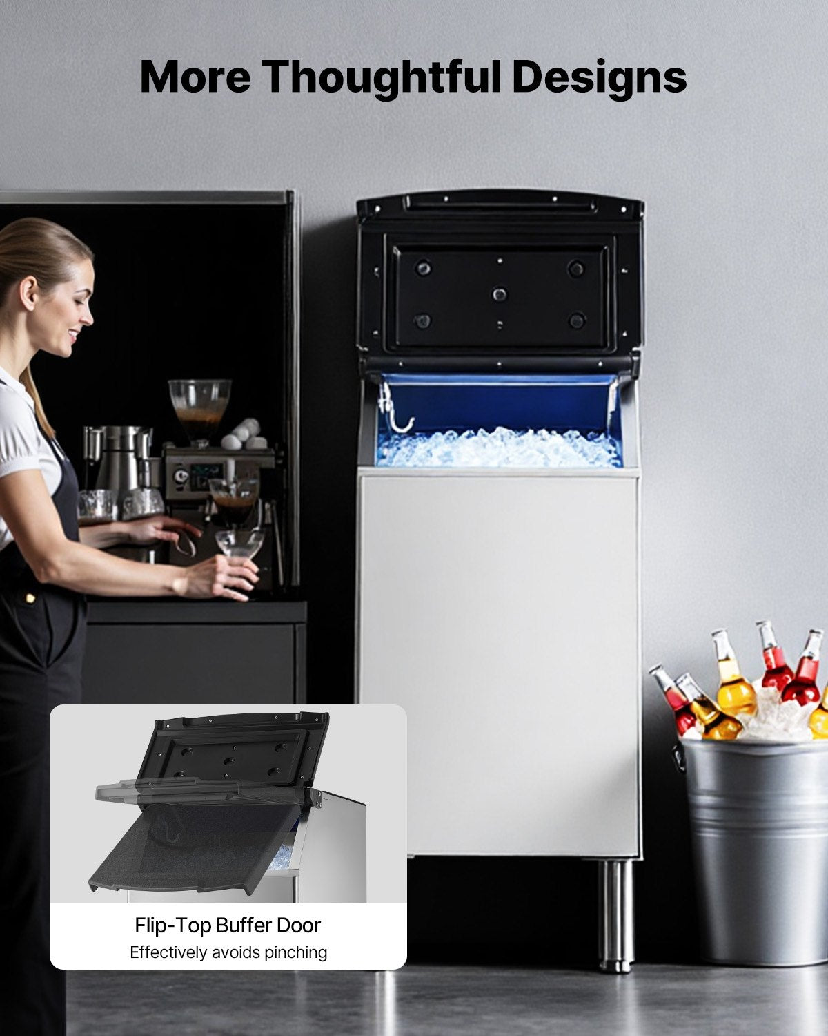 Commercial Ice Maker Storage Bin, 136 KG Capacity Ice-Bin, Stainless Steel Commercial Ice Storage Bin with Adjustable Anti-slip Rubber Feet, Suitable for Restaurant Hotel and Beverage Shops