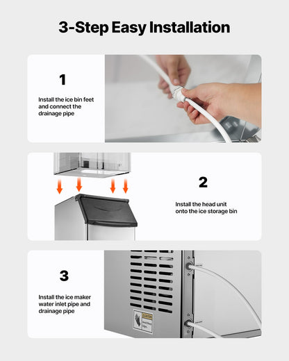 Commercial Ice Maker Storage Bin, 136 KG Capacity Ice-Bin, Stainless Steel Commercial Ice Storage Bin with Adjustable Anti-slip Rubber Feet, Suitable for Restaurant Hotel and Beverage Shops