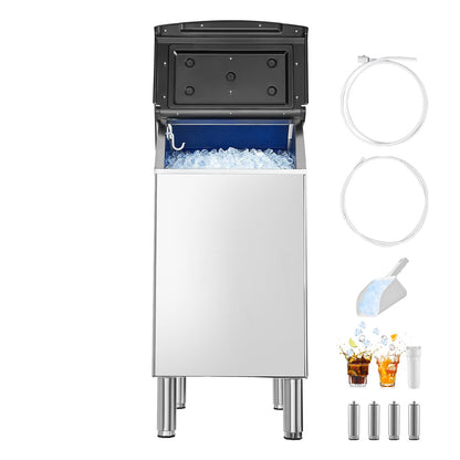 Commercial Ice Maker Storage Bin, 136 KG Capacity Ice-Bin, Stainless Steel Commercial Ice Storage Bin with Adjustable Anti-slip Rubber Feet, Suitable for Restaurant Hotel and Beverage Shops