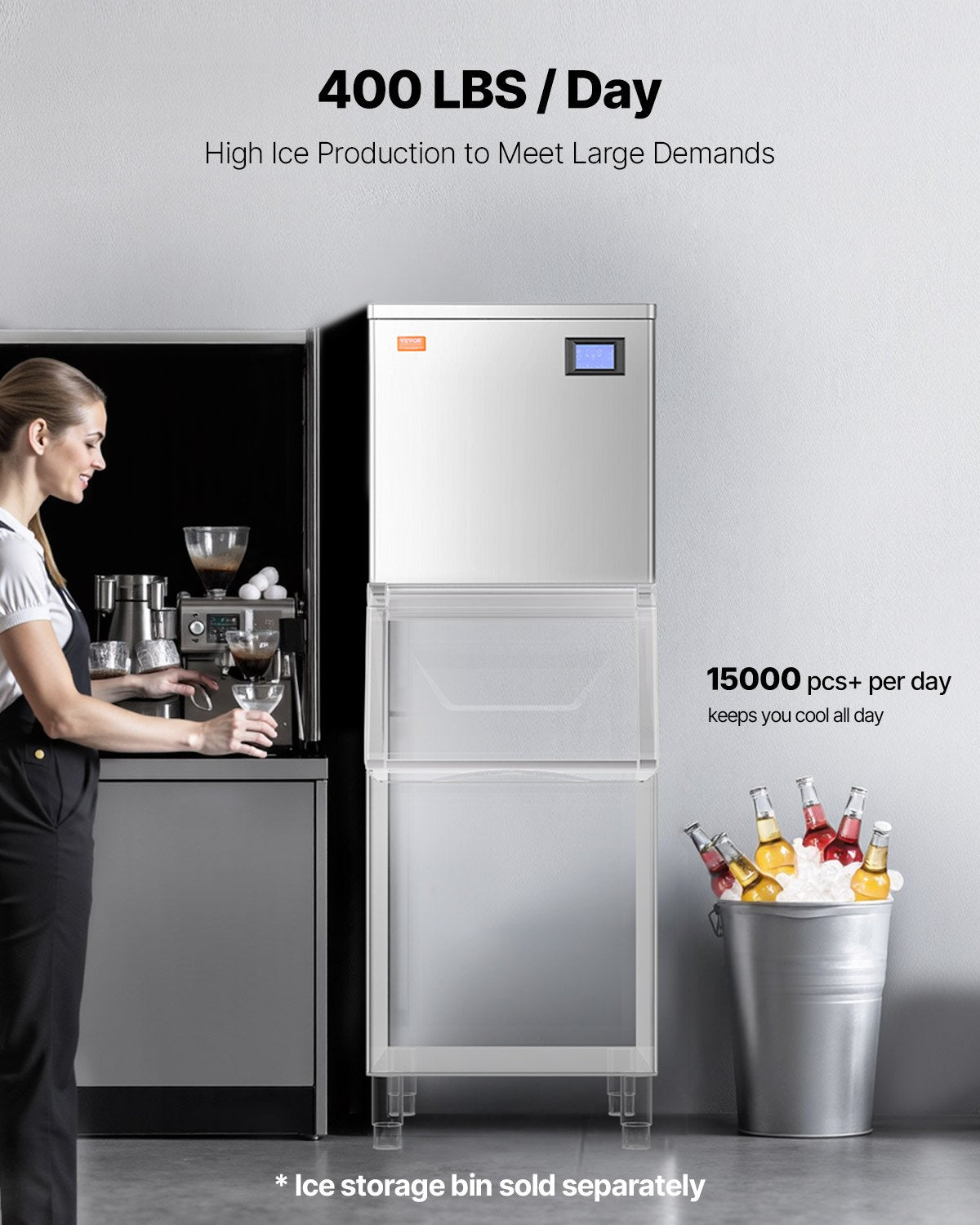 Commercial Ice Maker 400 lbs/Day Self-Cleaning Ice Machine - Head Only