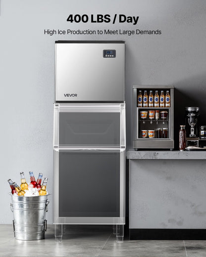 Commercial Ice Maker Machine - Head, 181.4 kg/Day Stainless Steel Ice Machine with Self-Cleaning, Scheduled Ice-Making, Adjustable Thickness, Ideal for Restaurant Bar Cafe Hotel - Head Only