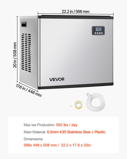 Commercial Ice Maker Machine - Head, 249.5 kg/Day Stainless Steel Ice Machine with Self-Cleaning, Scheduled Ice-Making, Adjustable Thickness, Ideal for Restaurant Bar Cafe Hotel - Head Only