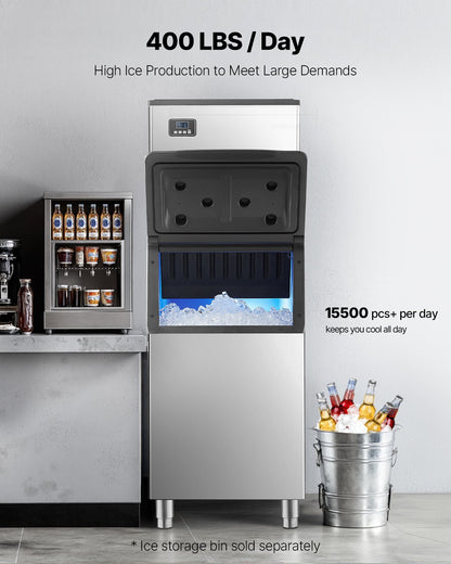 Commercial Ice Maker Machine - Head, 181.4 kg/Day Stainless Steel Ice Machine with Self-Cleaning, Scheduled Ice-Making, Adjustable Thickness, Ideal for Restaurant Bar Cafe Hotel - Head Only