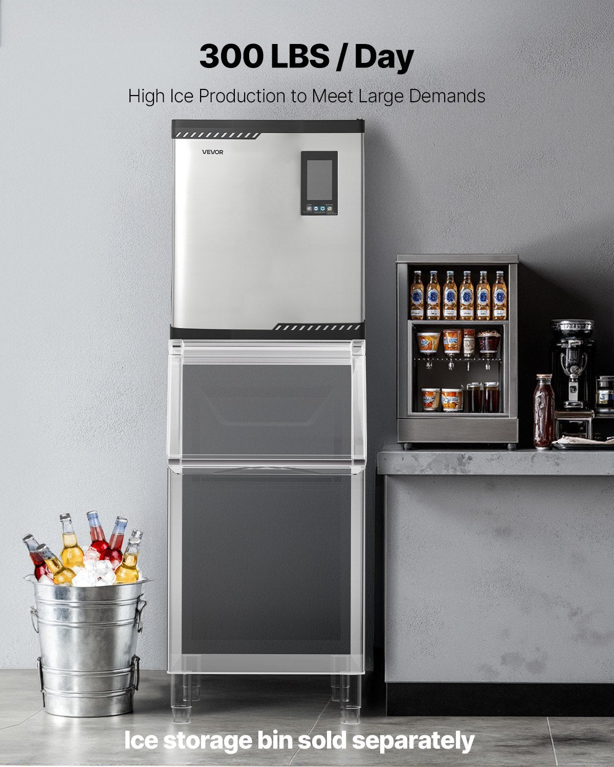 Commercial Ice Maker Machine - Head, 136 kg/Day Stainless Steel Ice Machine with Scheduled Ice-Making, Self-Cleaning, Adjustable Thickness, Ideal for Restaurant Bar Cafe Hotel - Head Only