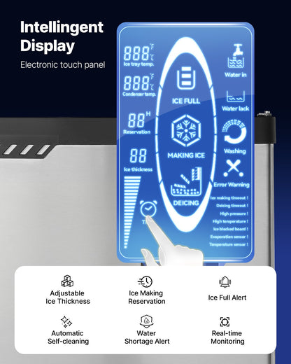 Commercial Ice Maker Machine - Head, 136 kg/Day Stainless Steel Ice Machine with Scheduled Ice-Making, Self-Cleaning, Adjustable Thickness, Ideal for Restaurant Bar Cafe Hotel - Head Only