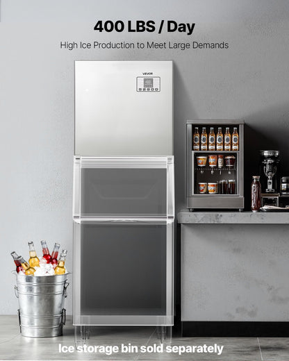 Commercial Ice Maker Machine - Head, 181 kg/Day Stainless Steel Ice Machine with Scheduled Ice-Making, Self-Cleaning, Adjustable Thickness, Ideal for Restaurant Bar Cafe Hotel - Head Only