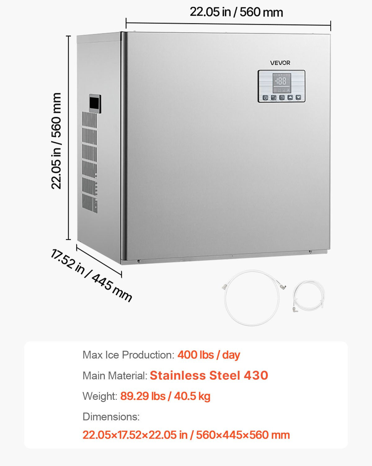 Commercial Ice Maker Machine - Head, 181 kg/Day Stainless Steel Ice Machine with Scheduled Ice-Making, Self-Cleaning, Adjustable Thickness, Ideal for Restaurant Bar Cafe Hotel - Head Only