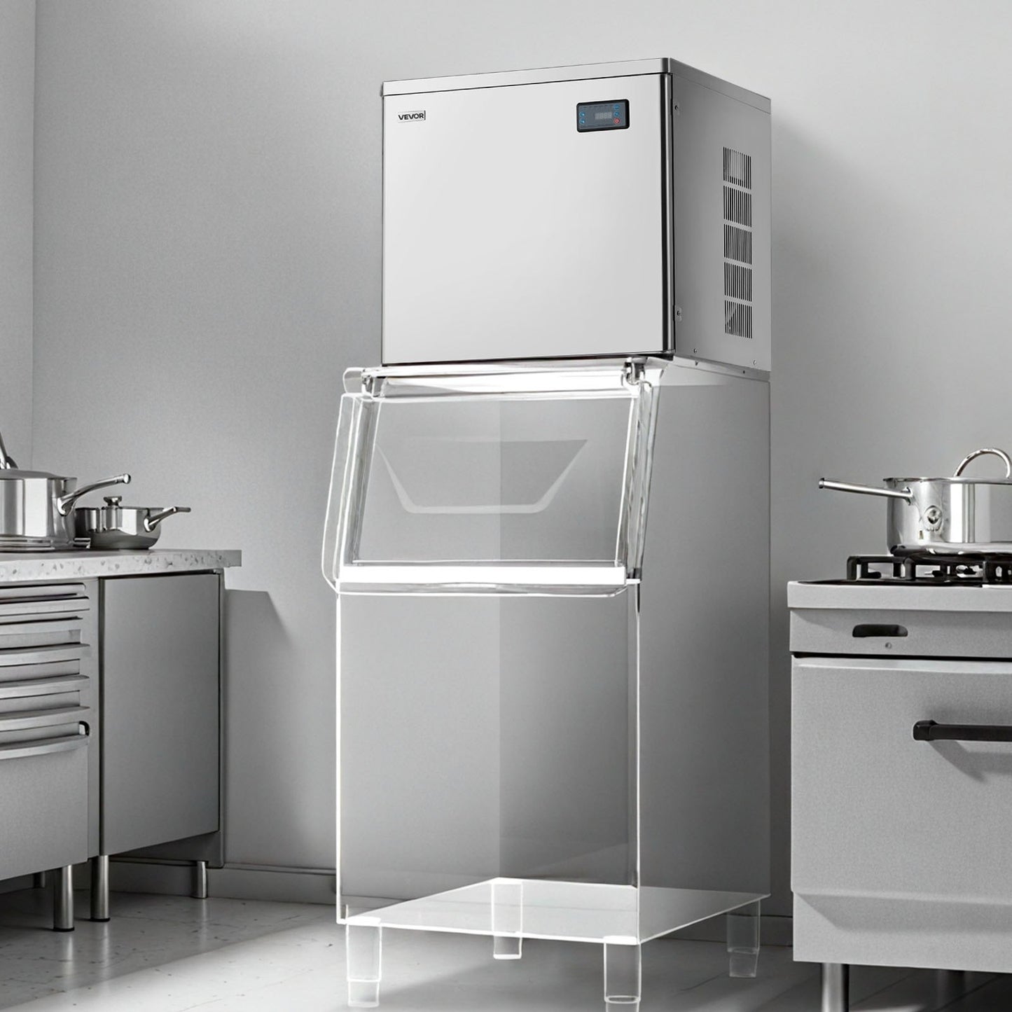 Commercial Ice Maker Machine - Head, 204 kg/Day Stainless Steel Ice Machine with Scheduled Ice-Making, Self-Cleaning, Adjustable Thickness, Ideal for Restaurant Bar Cafe Hotel - Head Only