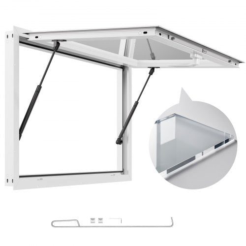 Concession Window 92x61 cm, Aluminum Alloy Frame Service Window for Food Truck, Up to 85 Degrees Stand Serving Window with Awning Door and Drag Hook, Rainwater Resistant for Concession Trailers