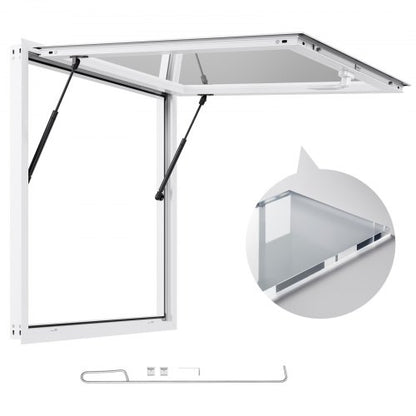 Concession Window 92x92 cm, Aluminum Alloy Frame Service Window for Food Truck, Up to 85 Degrees Stand Serving Window with Awning Door and Drag Hook, Rainwater Resistant for Concession Trailers