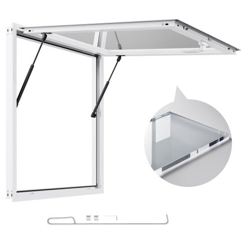 Concession Window 92x92 cm, Aluminum Alloy Frame Service Window for Food Truck, Up to 85 Degrees Stand Serving Window with Awning Door and Drag Hook, Rainwater Resistant for Concession Trailers