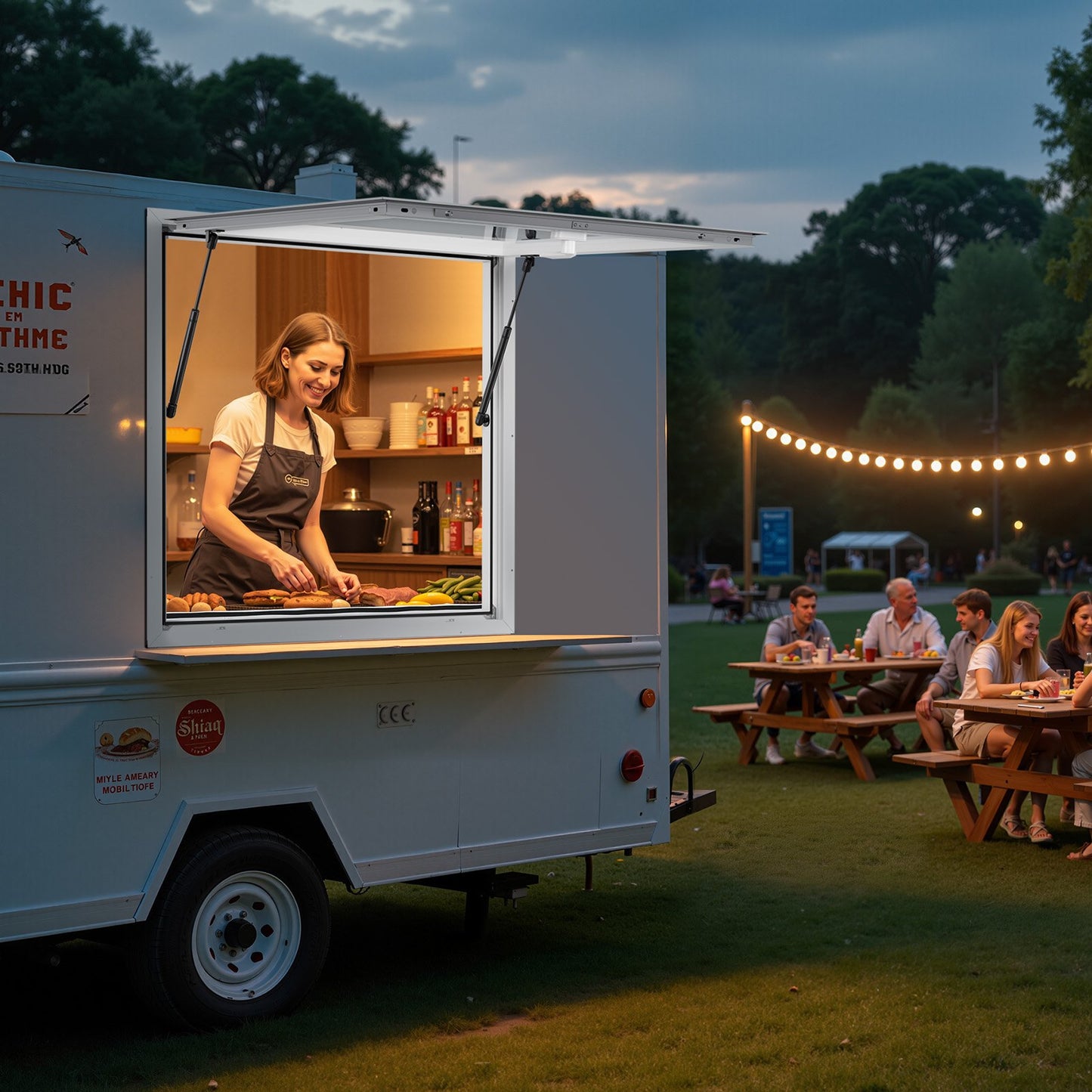 Concession Window 92x92 cm, Aluminum Alloy Frame Service Window for Food Truck, Up to 85 Degrees Stand Serving Window with Awning Door and Drag Hook, Rainwater Resistant for Concession Trailers