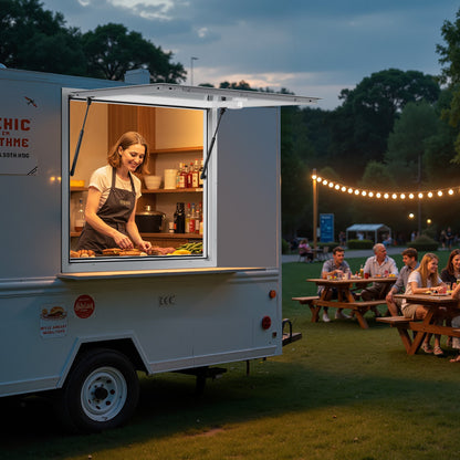 Concession Window 92x92 cm, Aluminum Alloy Frame Service Window for Food Truck, Up to 85 Degrees Stand Serving Window with Awning Door and Drag Hook, Rainwater Resistant for Concession Trailers