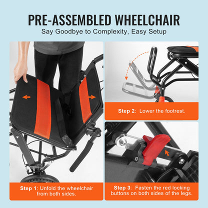 Wheelchair Aluminum Alloy Transport Chair Foldable 45.7 cm W Seat 99.8 kg