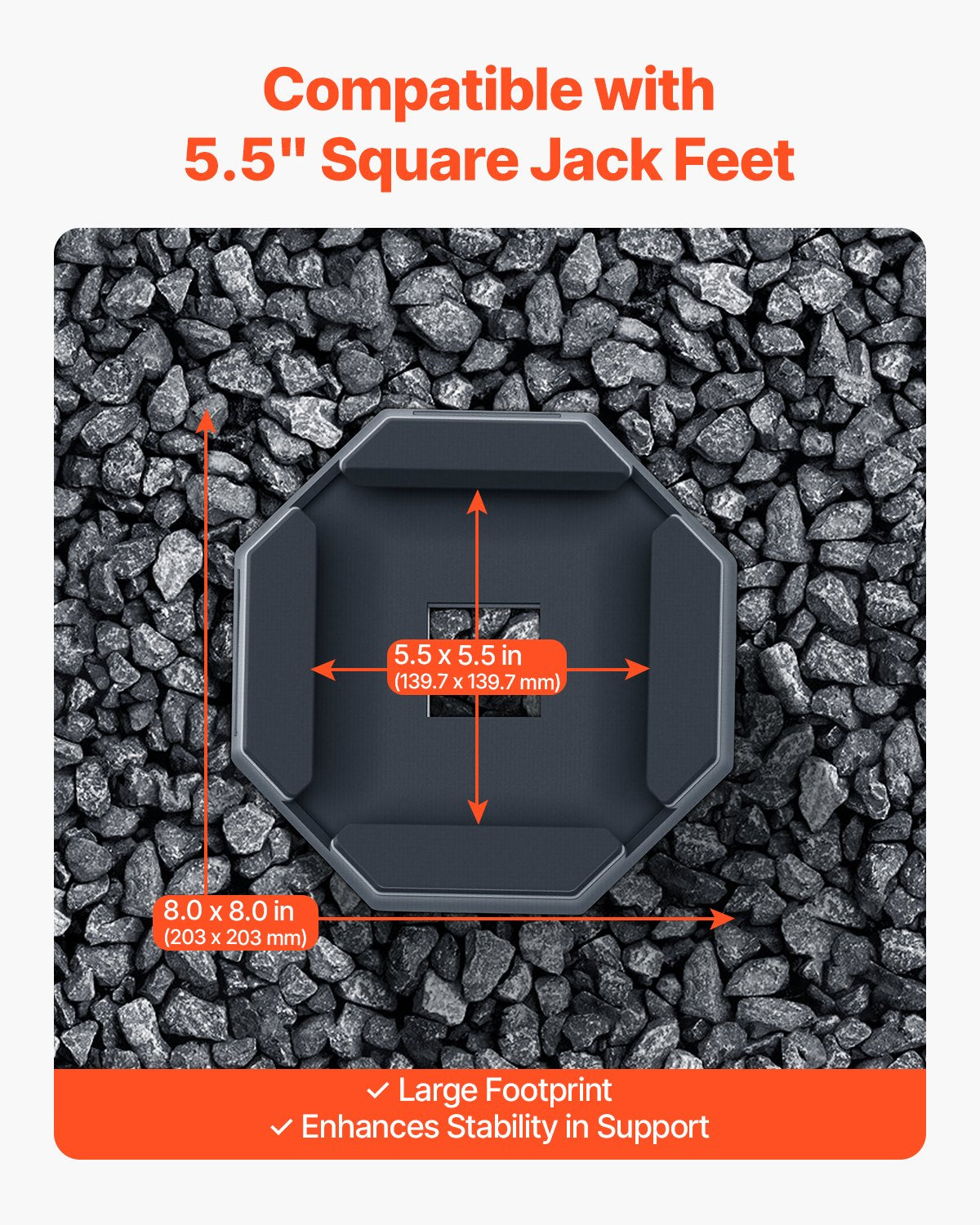 RV Leveling Pads, 4-Pack Rubber Trailer Jack Pads, Each with 5000 lbs Capacity, Jack Stabilizer Pad with Large Surface Area, Suitable for 5.5" Square Jack Feet, 5th Wheels Class A/C Motorhomes
