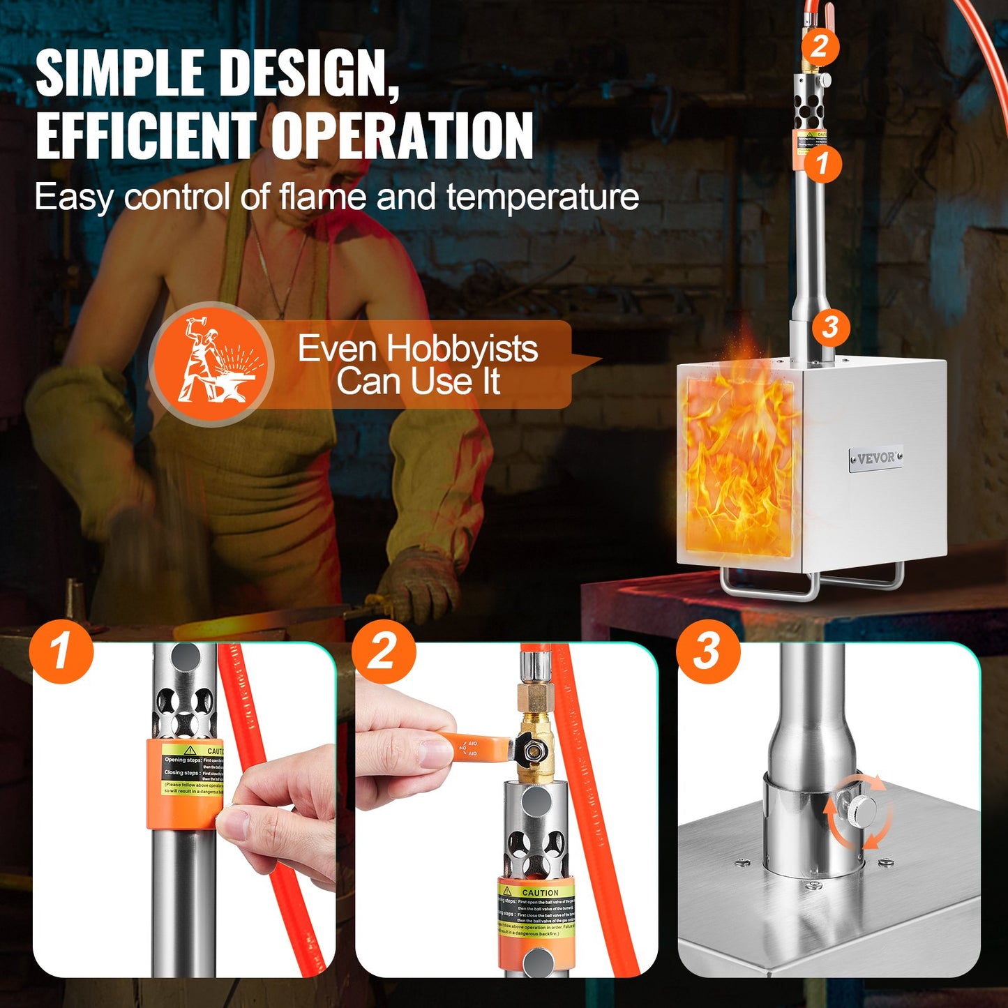 Bärbar propansmedja, hovslagarsmedja med 1 brännare, 2600℉ verktygs- och knivtillverkning, smedgassmedja för smedja, fyrkantiga rostfria stålverktyg och utrustning med stor kapacitet för metallsmide