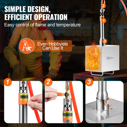 Bärbar propansmedja, hovslagarsmedja med 1 brännare, 2600℉ verktygs- och knivtillverkning, smedgassmedja för smedja, fyrkantiga rostfria stålverktyg och utrustning med stor kapacitet för metallsmide