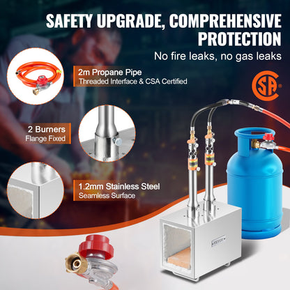 Bärbar propansmedja, hovslagare med 2 brännare, 2600℉ verktygs- och knivtillverkning, smedgassmedja för smedja, fyrkantiga rostfria stålverktyg och utrustning med stor kapacitet för metallsmide