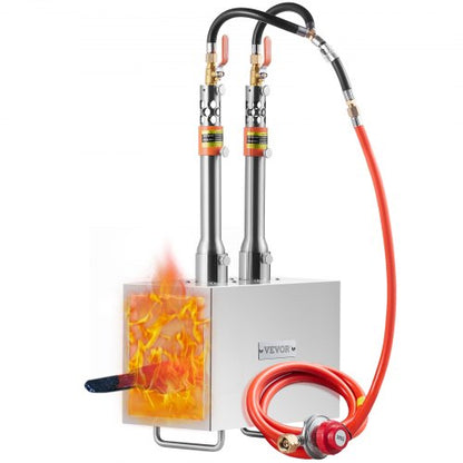 Bärbar propansmedja, hovslagare med 2 brännare, 2600℉ verktygs- och knivtillverkning, smedgassmedja för smedja, fyrkantiga rostfria stålverktyg och utrustning med stor kapacitet för metallsmide