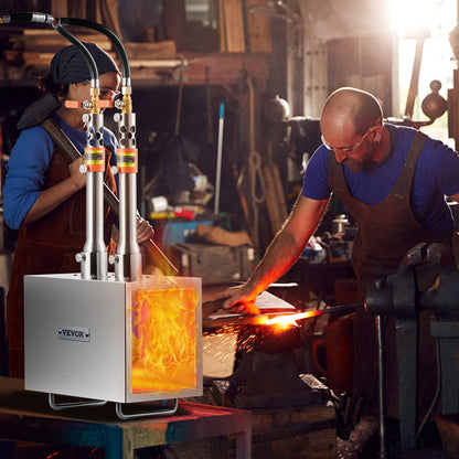Bärbar propansmedja, hovslagare med 2 brännare, 2600℉ verktygs- och knivtillverkning, smedgassmedja för smedja, fyrkantiga rostfria stålverktyg och utrustning med stor kapacitet för metallsmide