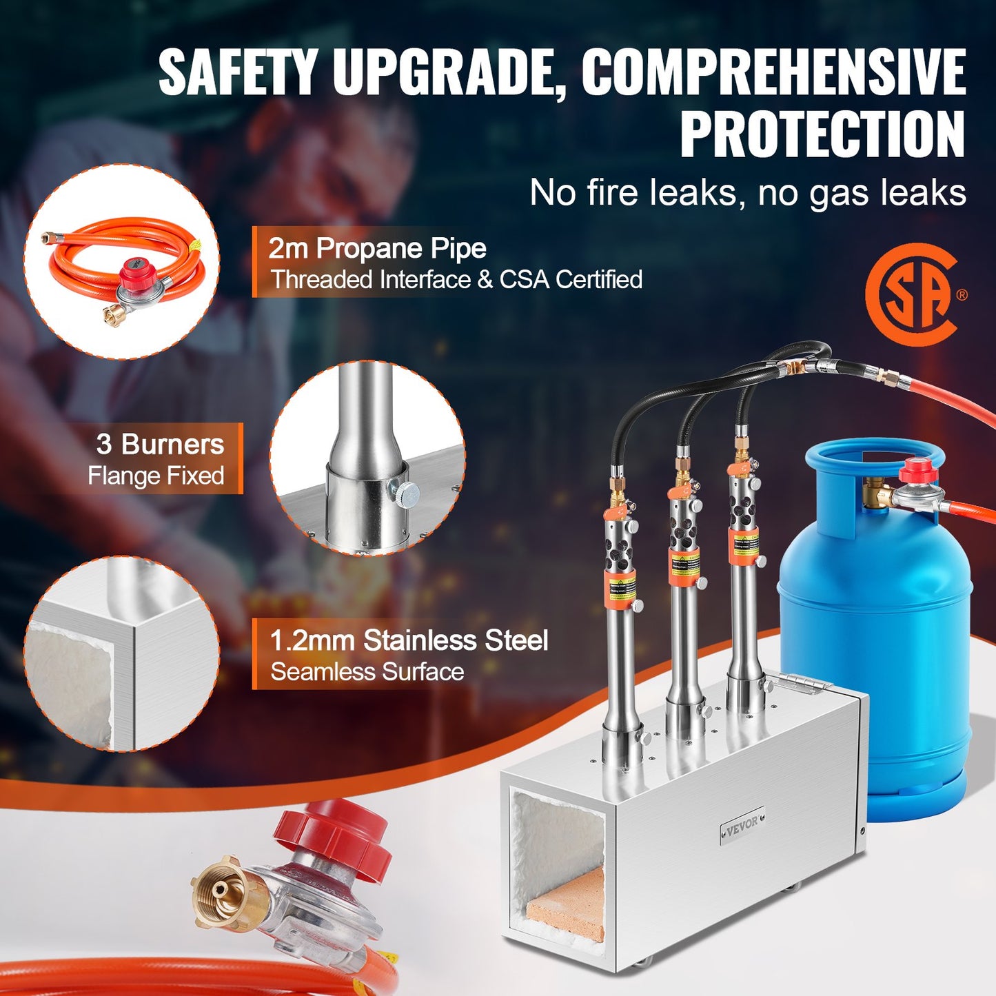 Bärbar propansmedja, hovslagarsmedja med 3 brännare, 2600℉ verktygs- och knivtillverkning, smedgassmedja för smedja, fyrkantiga rostfria stålverktyg och utrustning med stor kapacitet för metallsmide
