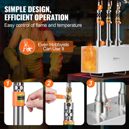 Bärbar propansmedja, hovslagarsmedja med 3 brännare, 2600℉ verktygs- och knivtillverkning, smedgassmedja för smedja, fyrkantiga rostfria stålverktyg och utrustning med stor kapacitet för metallsmide