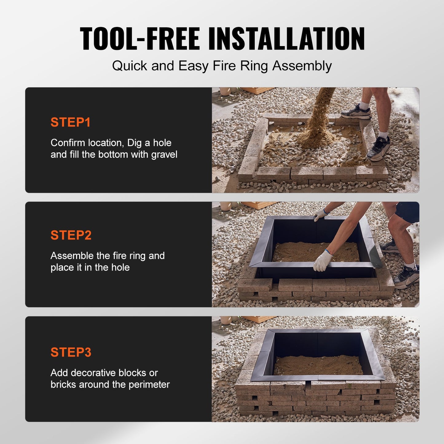 Fire Pit Ring, 36x36 in Outer/30x30 in Inner Diameter, 10inch Height Square Fire Pit Insert, Heavy Duty Carbon Steel Liner DIY Campfire Ring above or In-Ground, for Outdoor Camping, Bonfires
