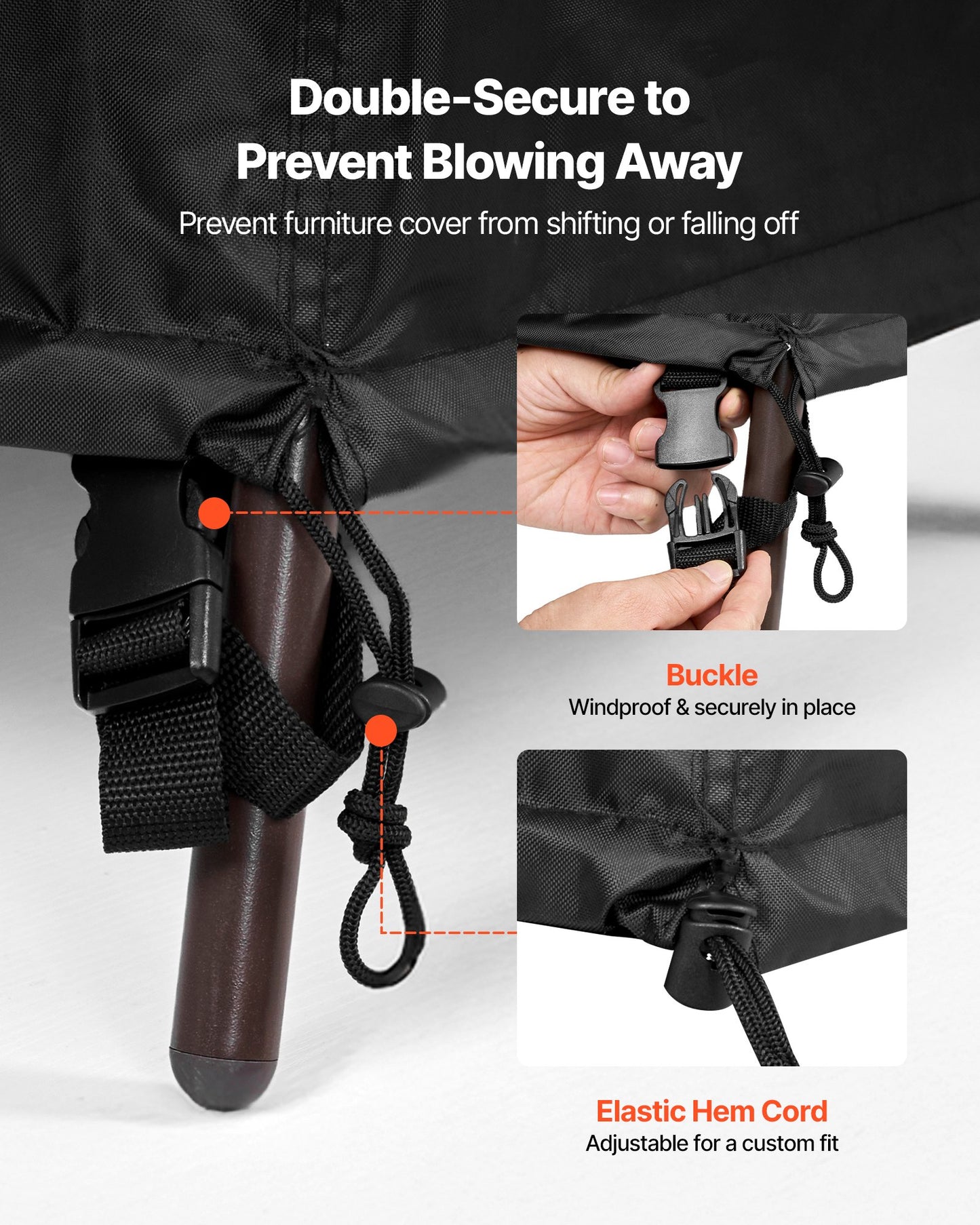 Överdrag till uteplatsmöbler, 420D kraftigt vattentätt överdrag för utomhusmatbord och stolar, stort rektangulärt överdrag till uteplatsbord med ventilation för alla väder, 188L x 120B x 71H cm, svart