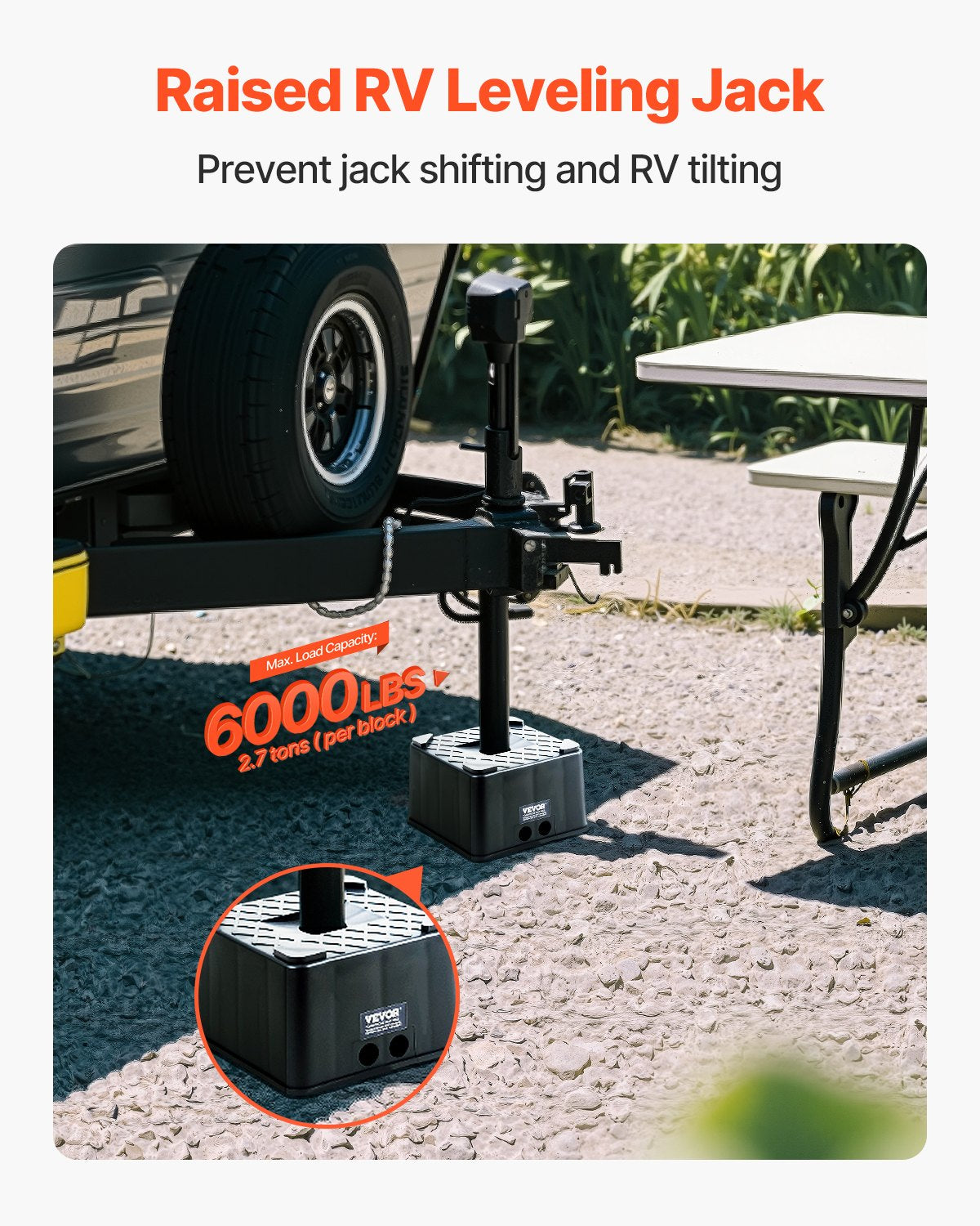 Trailer Jack Block, 6" High Heavy Duty RV Leveling Block with 6000 lbs Capacity, RV Jack Stand, Motorcycle Stand, Stool, Camper Accessories for Travel Trailers, 5th Wheels Class A/C Motorhomes