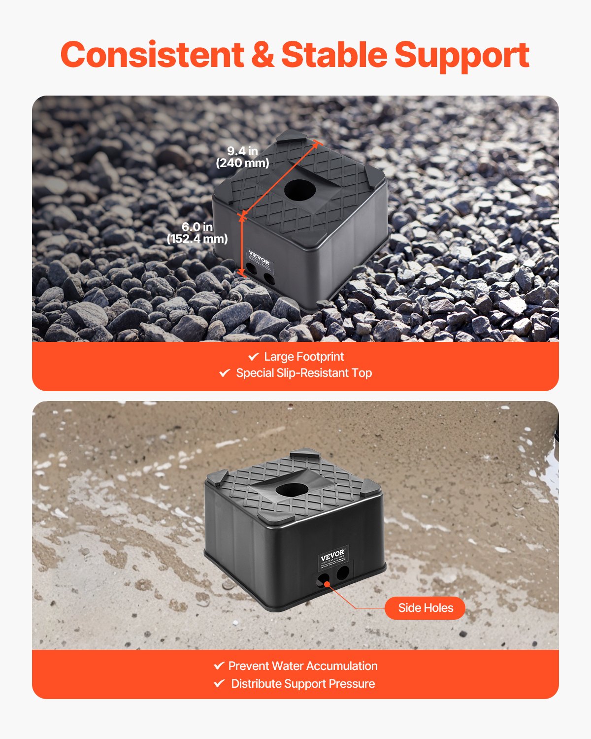 Trailer Jack Block, 6" High Heavy Duty RV Leveling Block with 6000 lbs Capacity, RV Jack Stand, Motorcycle Stand, Stool, Camper Accessories for Travel Trailers, 5th Wheels Class A/C Motorhomes