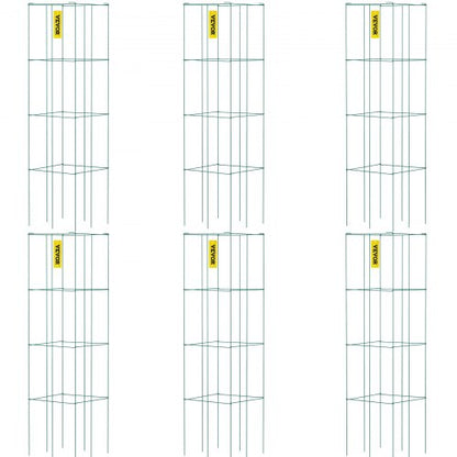 Tomato Cages, 14.6" x 14.6" x 39.4", 6 Packs Square Plant Support Cages, Green PVC-Coated Steel Tomato Towers for Climbing Vegetables, Plants, Flowers, Fruits