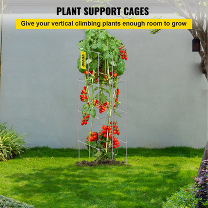 Tomato Cages, 11.8\" x 11.8\" x 46.1\", 5 Packs Square Plant Support Cages, Silver PVC-Coated Steel Tomato Towers for Climbing Vegetables, Plants, Flowers, Fruits