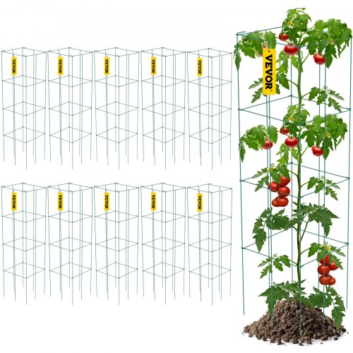 Tomatburar, 28 x 28 x 112 cm, 10-pack fyrkantiga växtstödburar, gröna PVC-belagda ståltomattorn för klättergrönsaker, växter, blommor och frukter