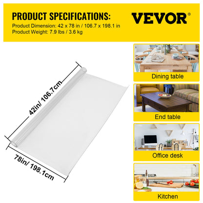 Plastic Table Cover 42 x 78 Inch, 1.5 mm Thick Clear Table Protector, Rectangle Clear Desk Mat, Waterproof & Easy Cleaning for Office Dresser Night Stand