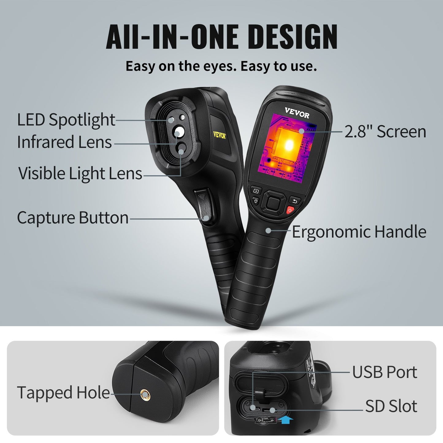 Thermal Imaging Camera, 320 x 240 Pixels Super Resolution with 2MP Visual Camera, 25Hz Refresh Rate Infrared Camera with -4℉~1022℉ Temp, 64G SD Card and Rechargeable Li-ion Battery