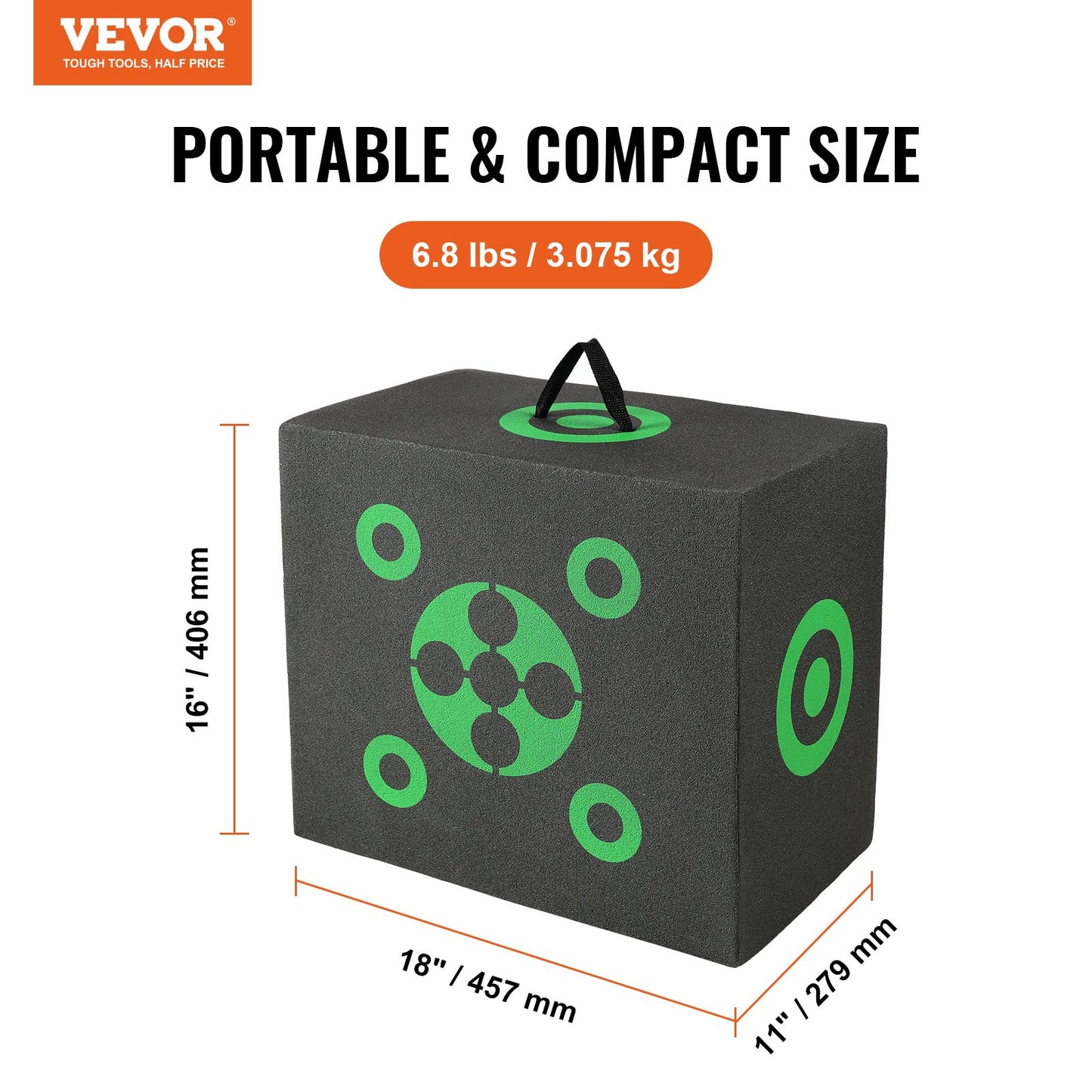 Bågskyttemål, 16"x18" pilmål för bågskytte från alla sidor, bärbart bågskyttemål för utomhusbruk med bärhandtag, enkel pilborttagning, utmärkt sikt, lätt, enkel att transportera, svart