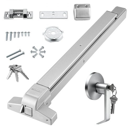 Push Bar Door Locks, Stainless Steel Panic Bars for Exit Doors, with Exterior Lever and 3 Keys, Push Bar Panic Exit Device Door Hardware for Metal Wood Door, for Left and Right Handed Doors