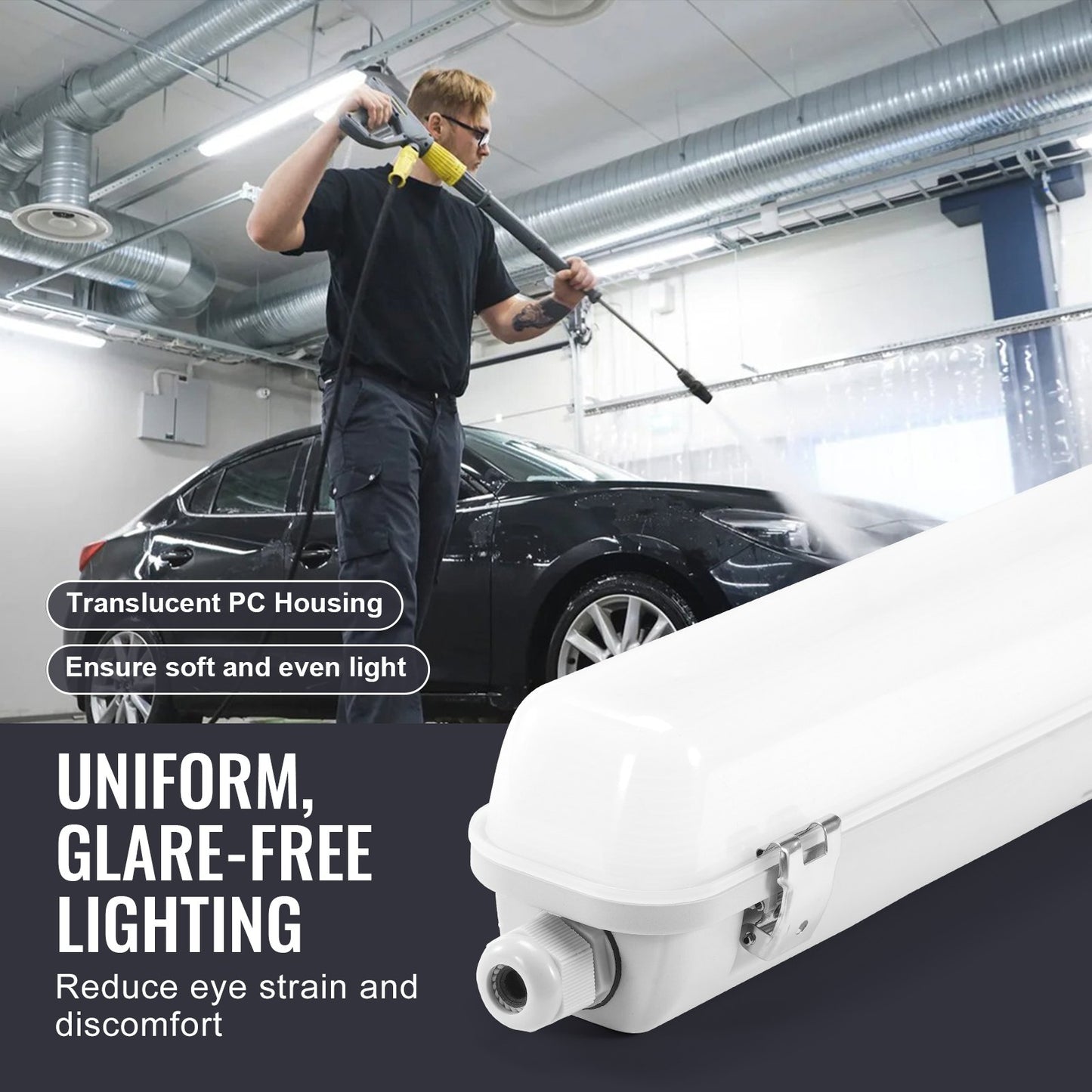 1270 mm / 4 fot LED-ångtät belysning, 60 W/50 W/40 W valbar, 5000 K ångtät belysningsarmatur med 5400/6400/7400 LM justerbar, IP65 vattentät för parkeringsplats, lager, frys, biltvätt, 4-pack