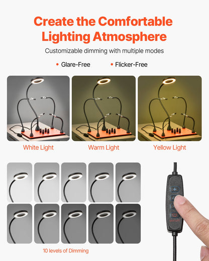 Magnetic Helping Hands Soldering Station, 4 Flexible Arms Third Hand Soldering Tool, with 3X LED Magnifying Lamp, 4 PCB Pillar Holder & Heavy-Duty Base, Electronic Repair Craft Hobby DIY
