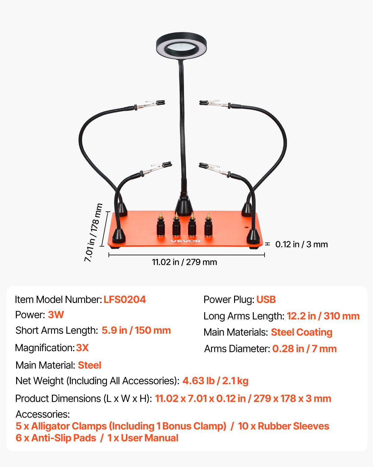 Magnetic Helping Hands Soldering Station, 4 Flexible Arms Third Hand Soldering Tool, with 3X LED Magnifying Lamp, 4 PCB Pillar Holder & Heavy-Duty Base, Electronic Repair Craft Hobby DIY