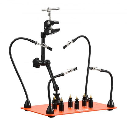 Magnetic Helping Hands Soldering Station, 4 Flexible Arms Third Hand Tool, with 6 PCB Pillar Holders & 360 Hot Air Gun Holder, Heavy-Duty Base Soldering Helper for Electronic Repair Craft