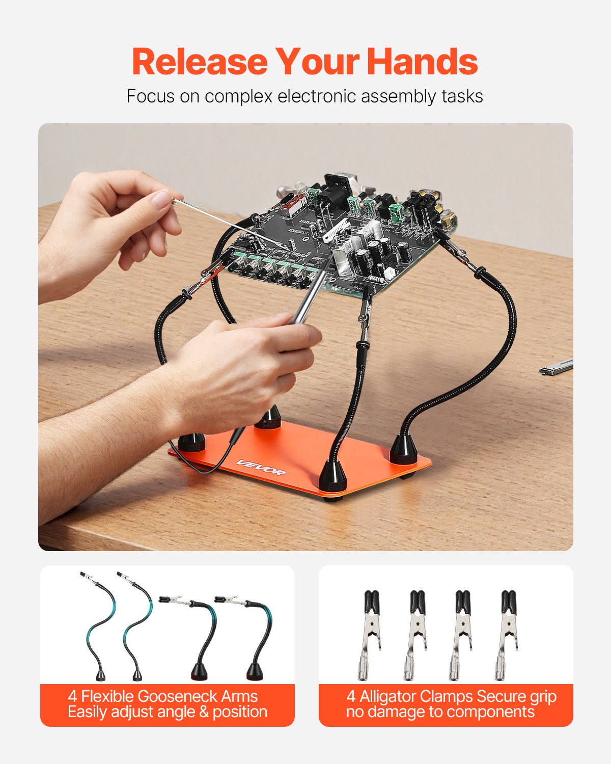 Magnetic Helping Hands Soldering Station, 4 Flexible Arms Third Hand Tool, with 6 PCB Pillar Holders & 360 Hot Air Gun Holder, Heavy-Duty Base Soldering Helper for Electronic Repair Craft